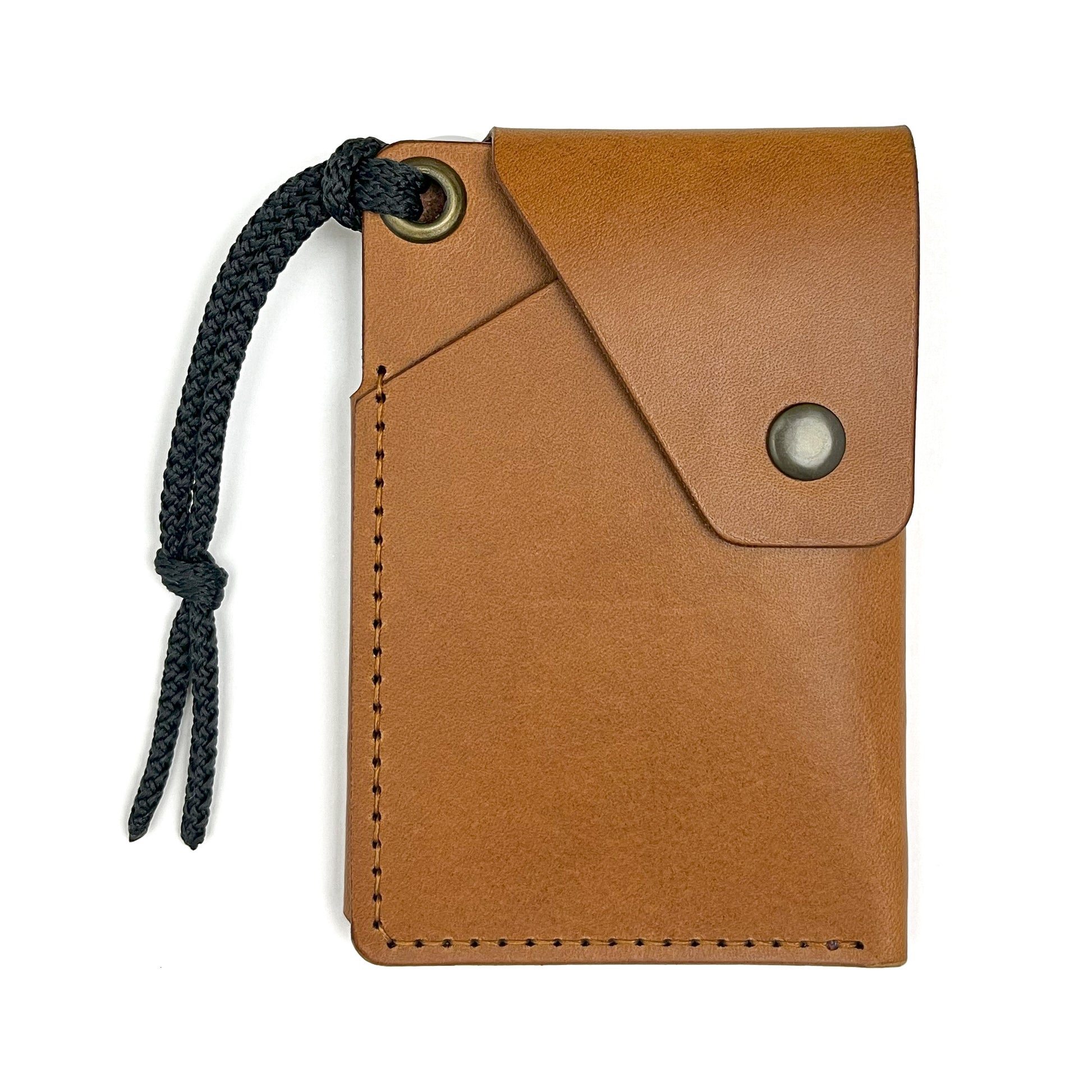 OCEANUS Caramelo leather wallet — slim profile side view